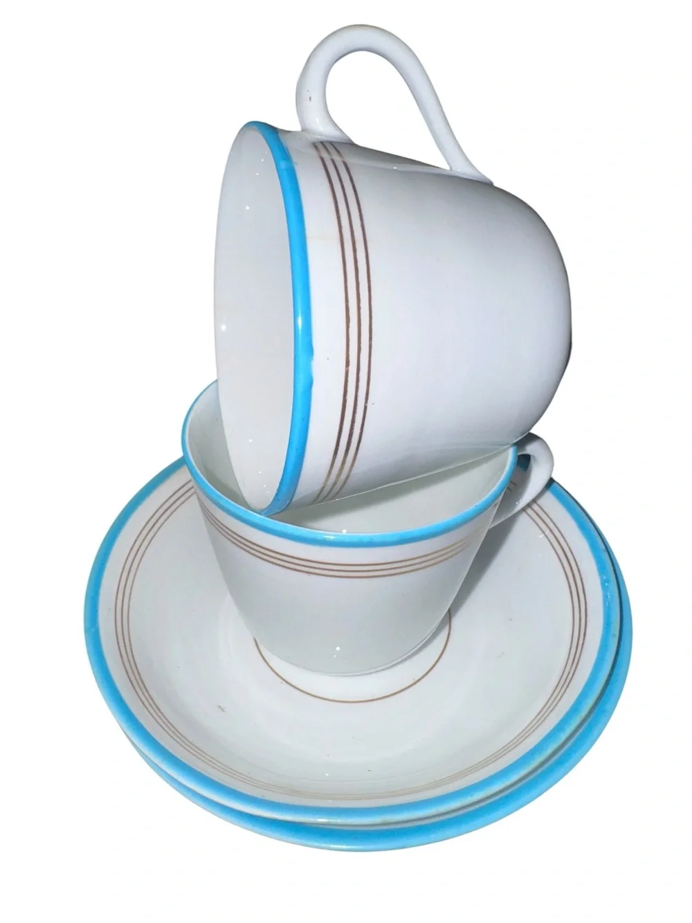 Vintage Teacup & Saucer Sets Turquoise Gold Trim Set of 2